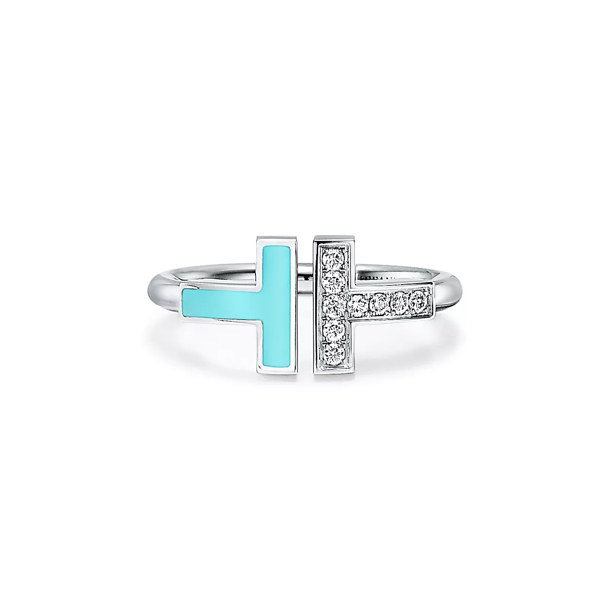Tiffany T:다이아몬드와 터쿼이즈 와이어 링, 18K 화이트 골드 이미지 번호 0