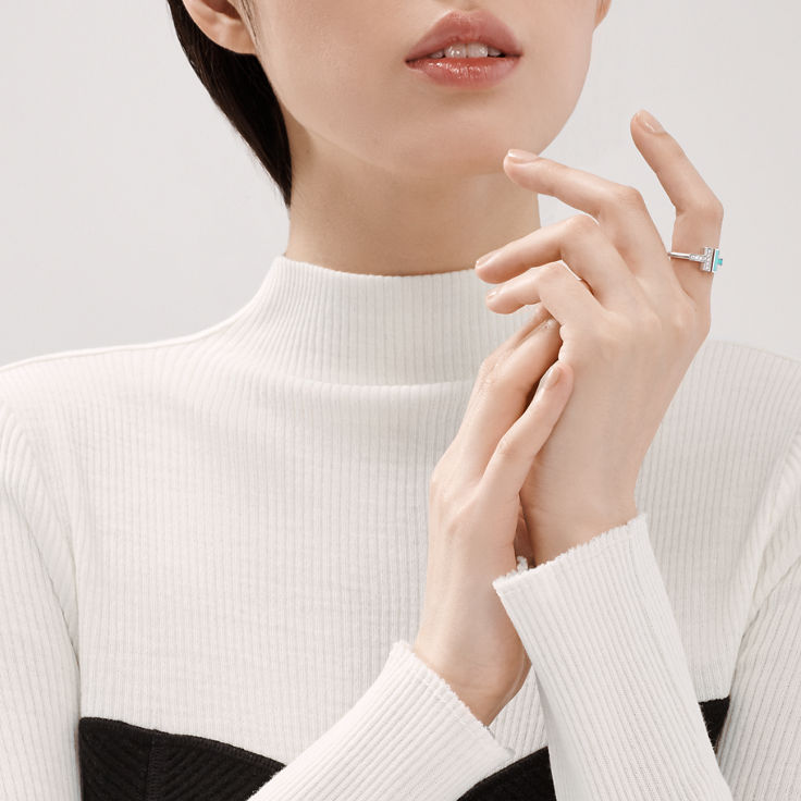 Tiffany T:Bague Wire turquoise et diamants en or blanc 18 carats numéro dimage {1}