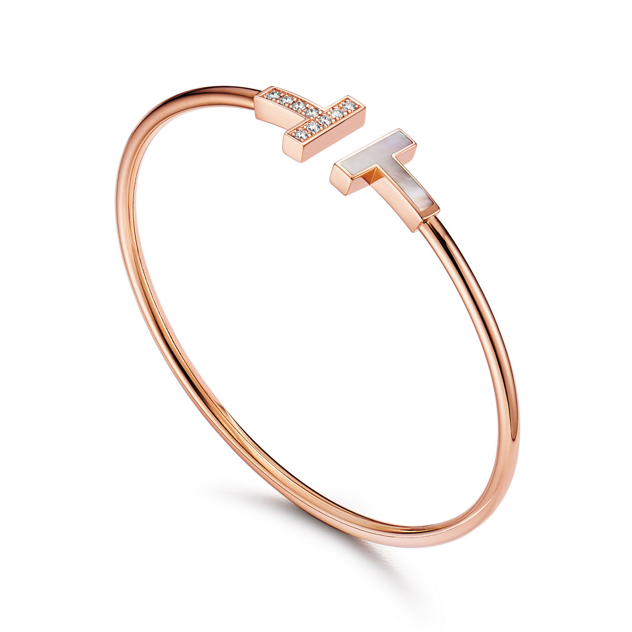 Tiffany T:Wire Bracelet in Rose Gold with Diamonds and Mother-of-pearl image number 2