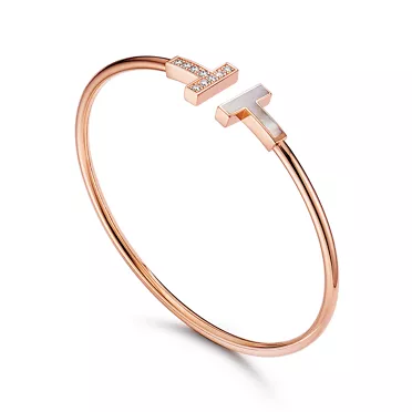 Tiffany T:Wire Bracelet in Rose Gold with Diamonds and Mother-of-pearl, 2