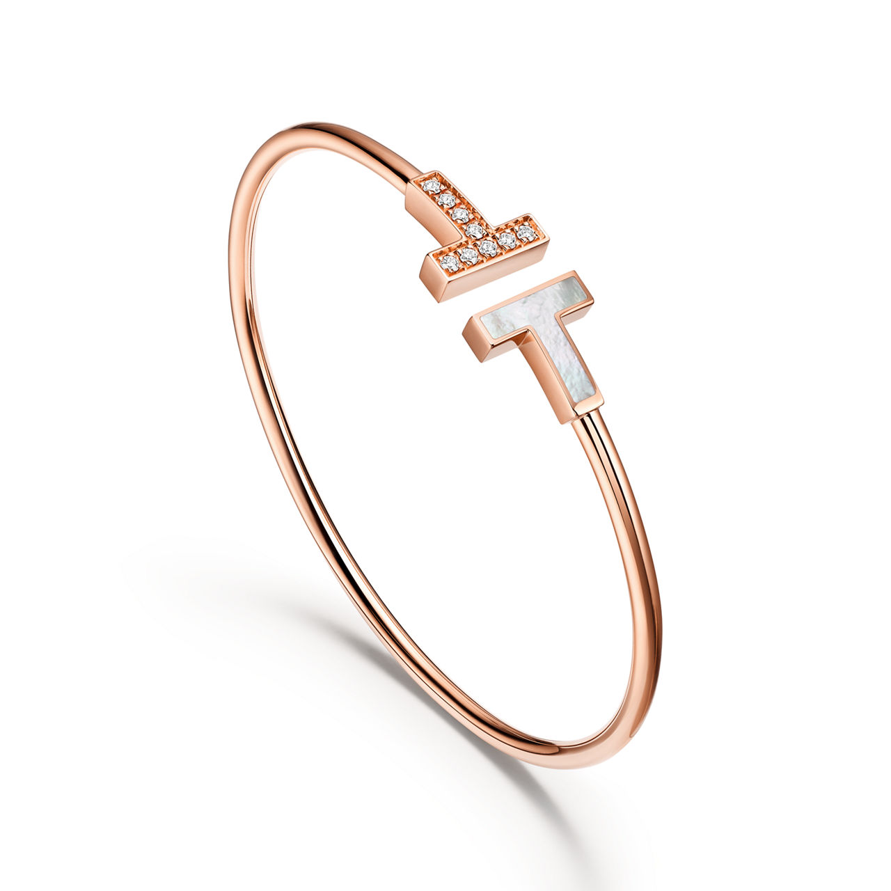 Tiffany T:Wire Bracelet in Rose Gold with Diamonds and Mother-of-pearl image number 3