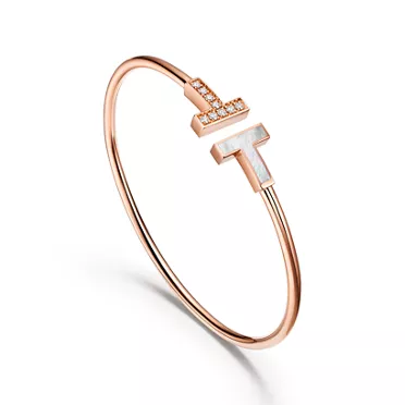 Tiffany T:Wire Bracelet in Rose Gold with Diamonds and Mother-of-pearl, 3