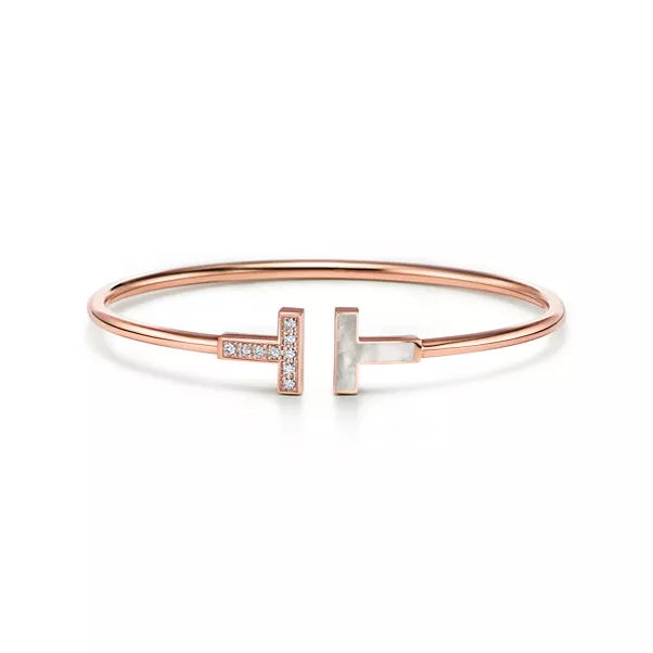 Wire Armreif in Roségold mit Diamanten und Perlmutt