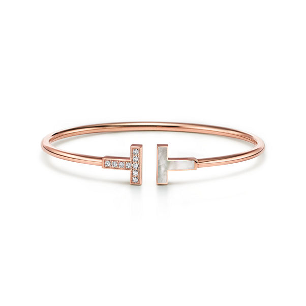 Tiffany T:Wire Bracelet in Rose Gold with Diamonds and Mother-of-pearl