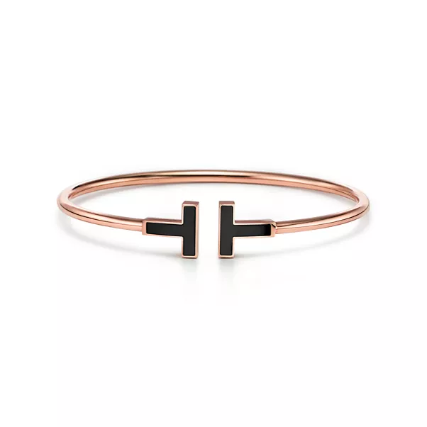 Wire Armreif mit schwarzem Onyx in Roségold