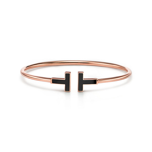 Tiffany T:Black Onyx Wire Bracelet in Rose Gold