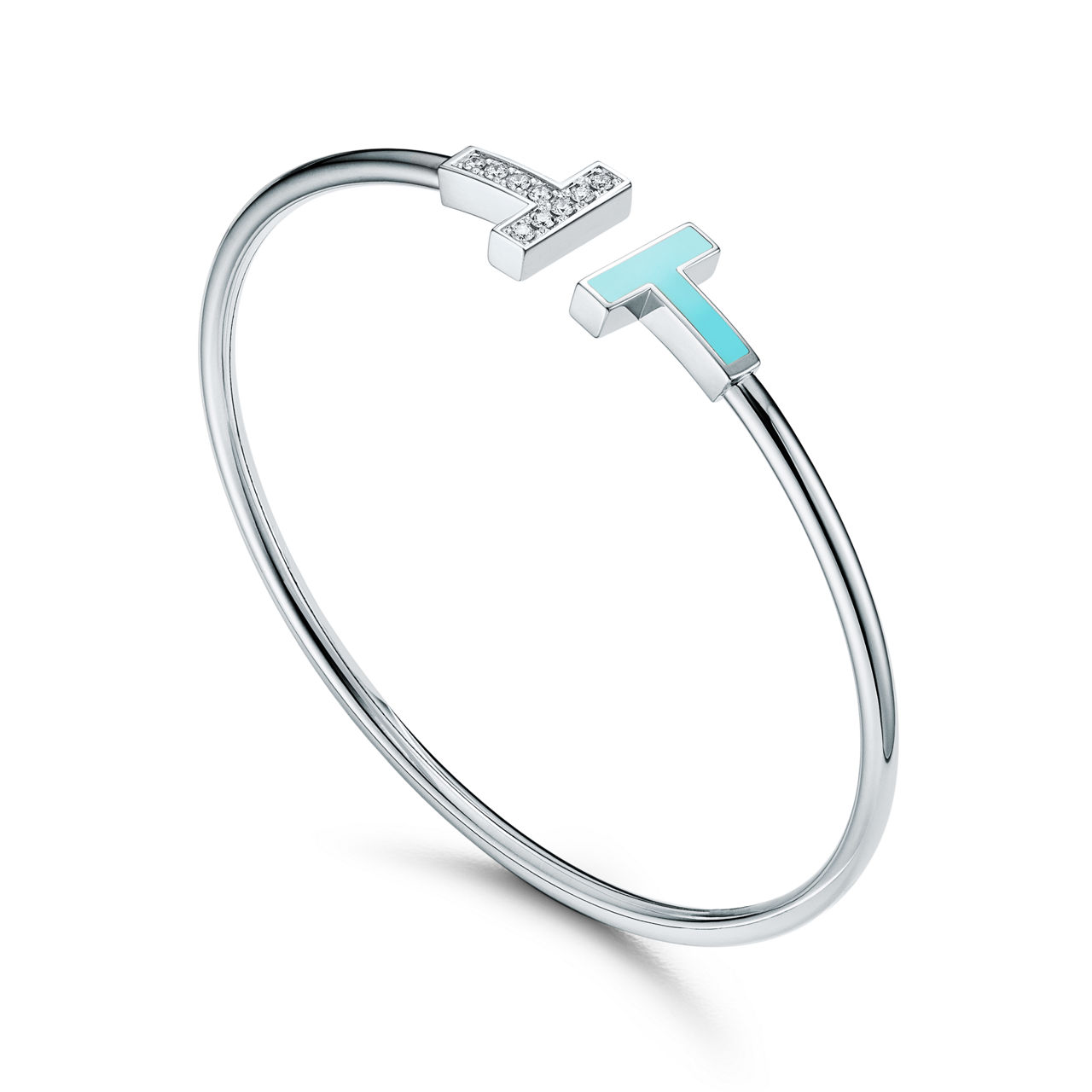 Tiffany T:Diamond and Turquoise Wire Bracelet in White Gold image number 2