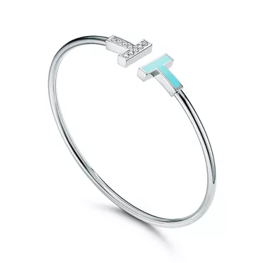 Tiffany T:Diamond and Turquoise Wire Bracelet in White Gold, 2