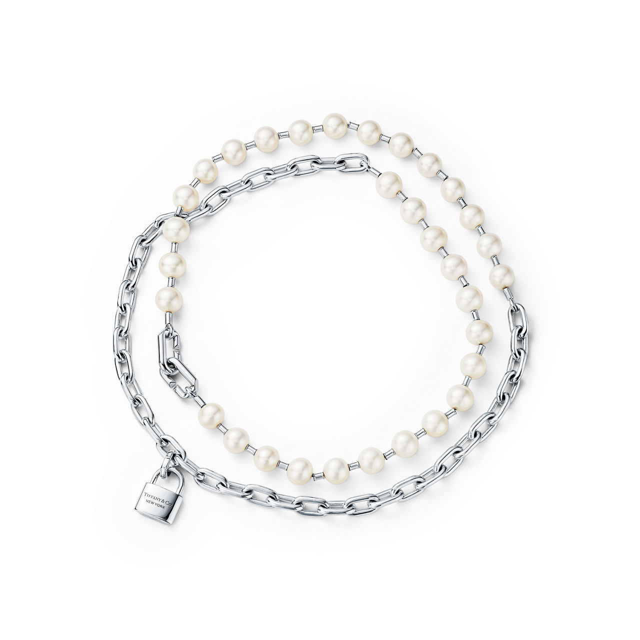 Tiffany HardWear:Pearl Lock Necklace in Silver, 9-10 mm image number 2