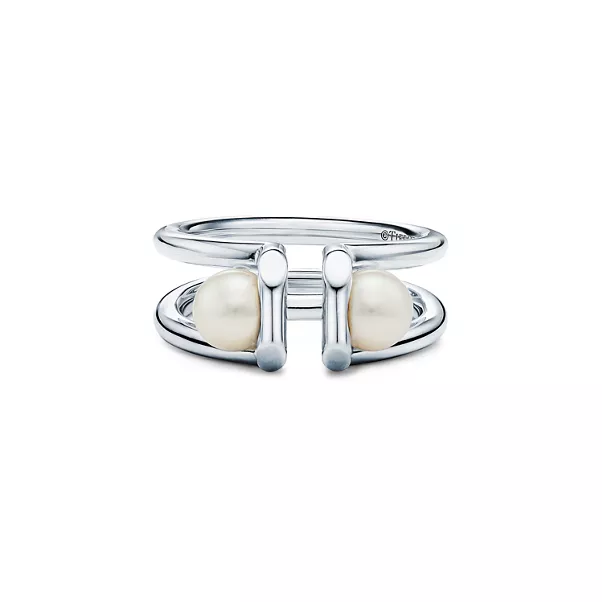 Double Pearl Ring in Sterling Silver in Sterling Silver