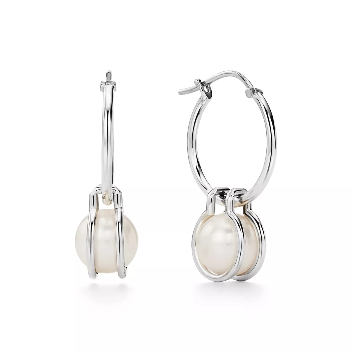 Pearl Hoop Earrings in Sterling Silver in Sterling Silver