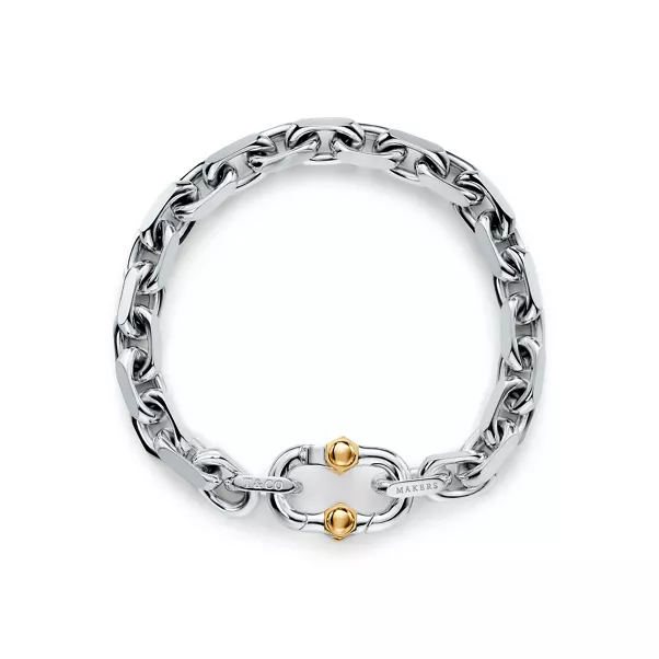 Makers 와이드 체인 브레이슬릿, 스털링 실버 및 18K 골드