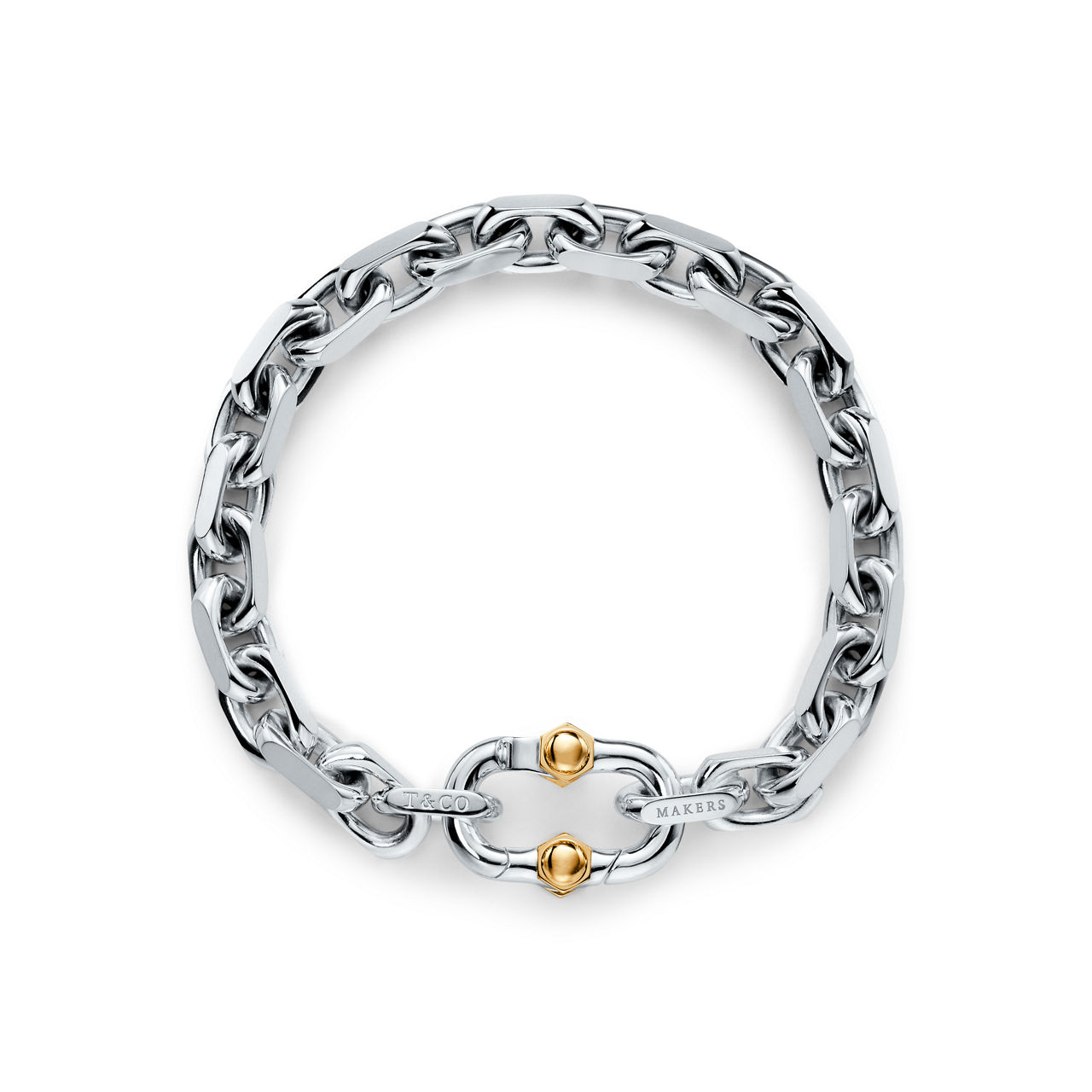 Makers breites Gliederarmband in Sterlingsilber und 18 Karat Gold 