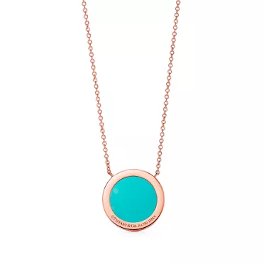 Tiffany T:Diamond and Turquoise Circle Pendant in Rose Gold, 2