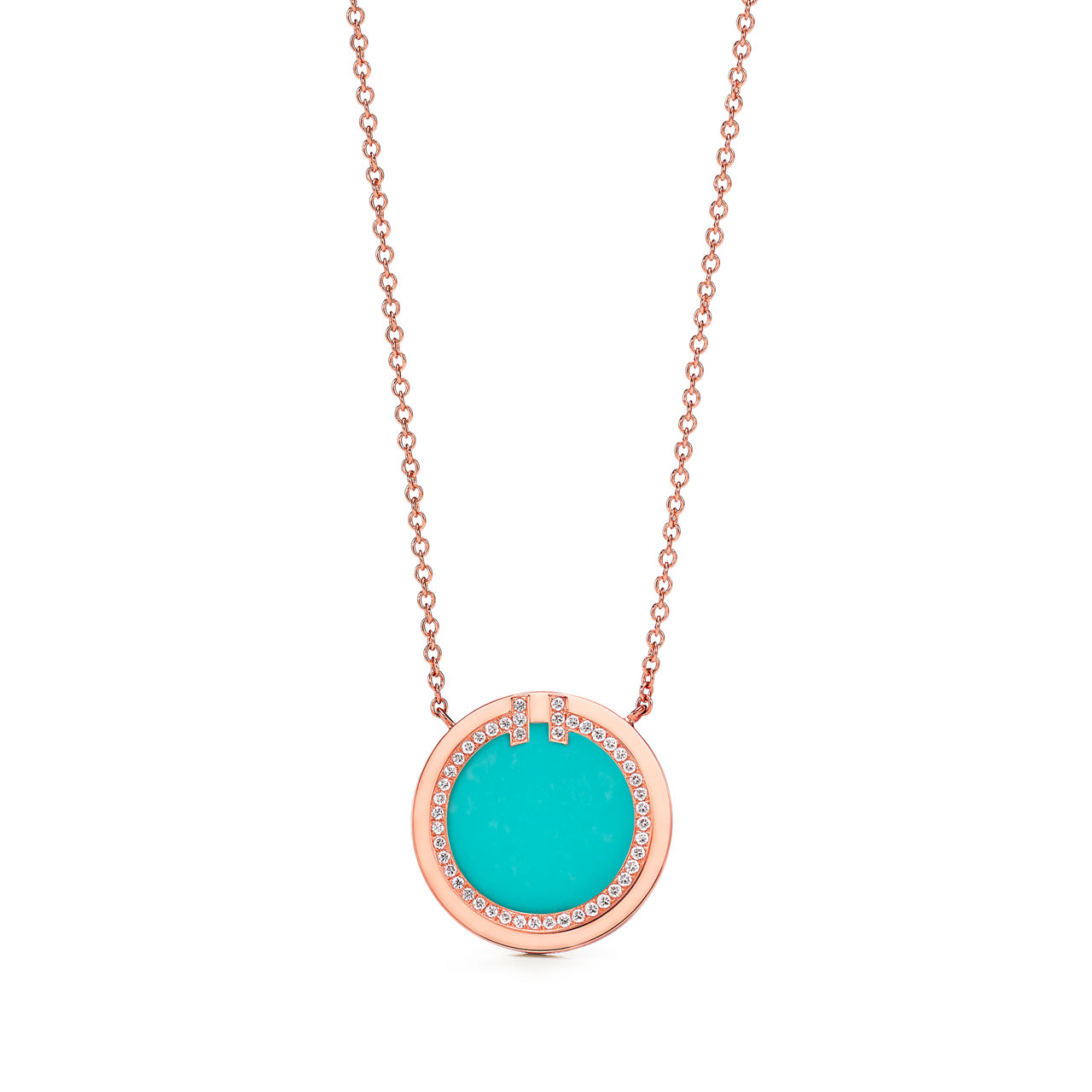 Tiffany T:Diamond and Turquoise Circle Pendant in Rose Gold image number 0