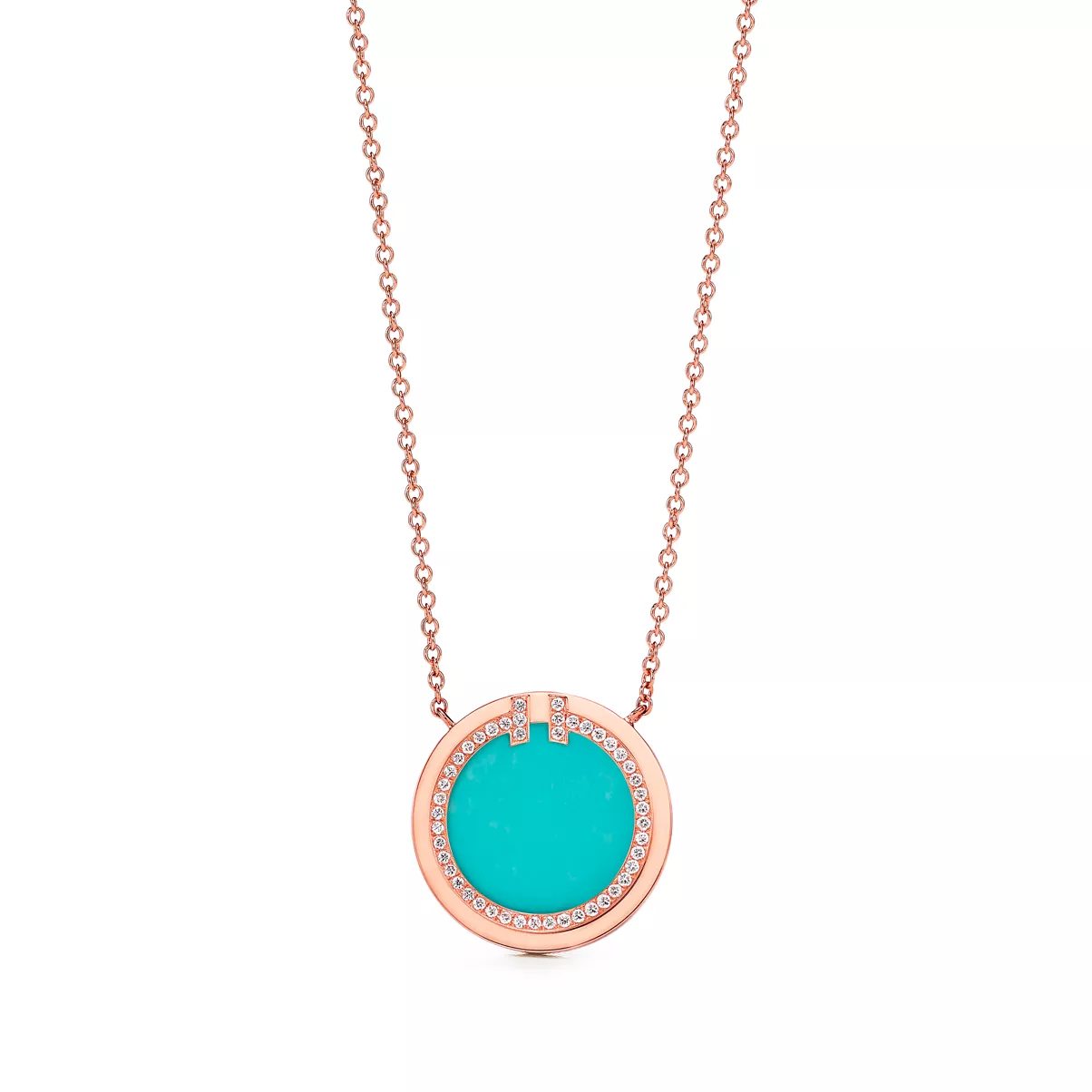 Pendente Circle con turchese e diamanti in oro rosa