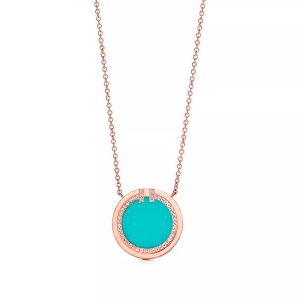 Diamond and Turquoise Circle Pendant in Rose Gold