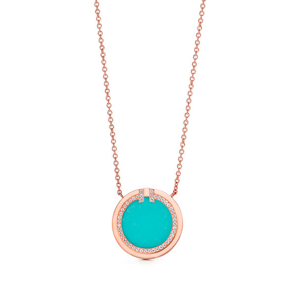 Tiffany T:Diamond and Turquoise Circle Pendant in Rose Gold