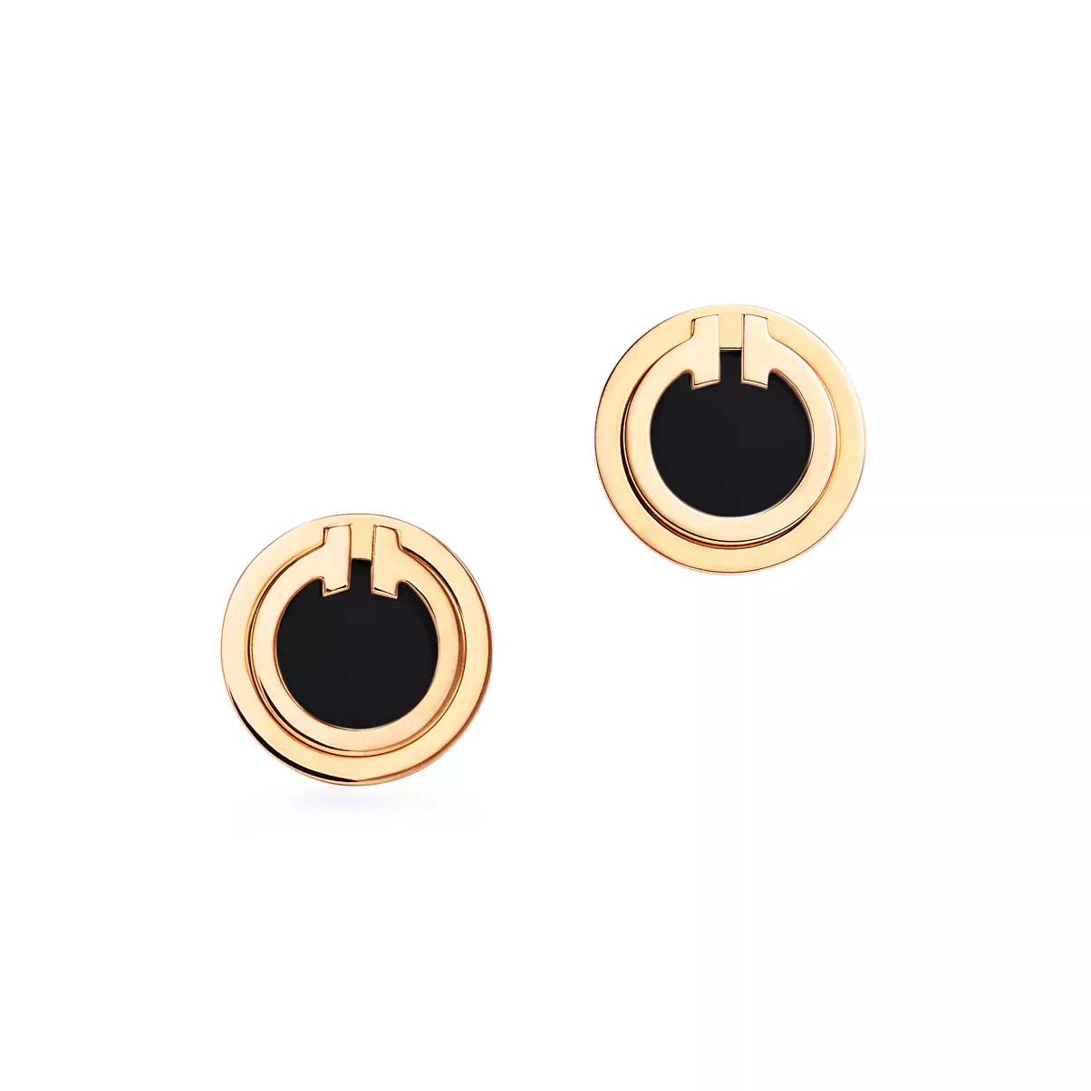Black Onyx Circle Earrings in Yellow Gold
