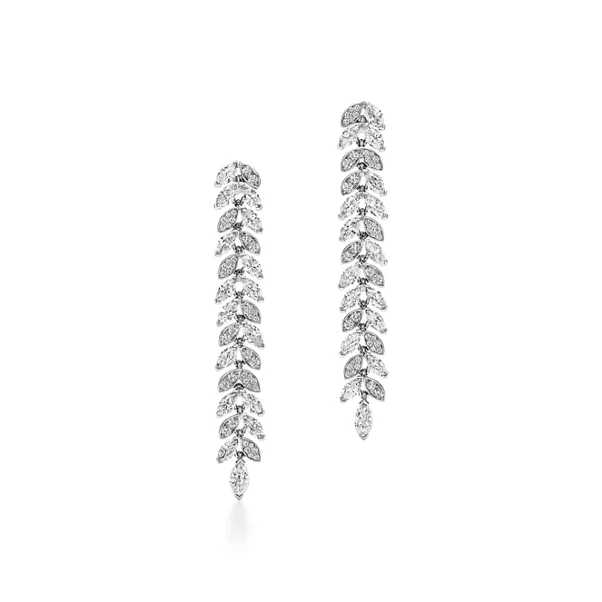 Diamond Vine Drop Earrings in Platinum