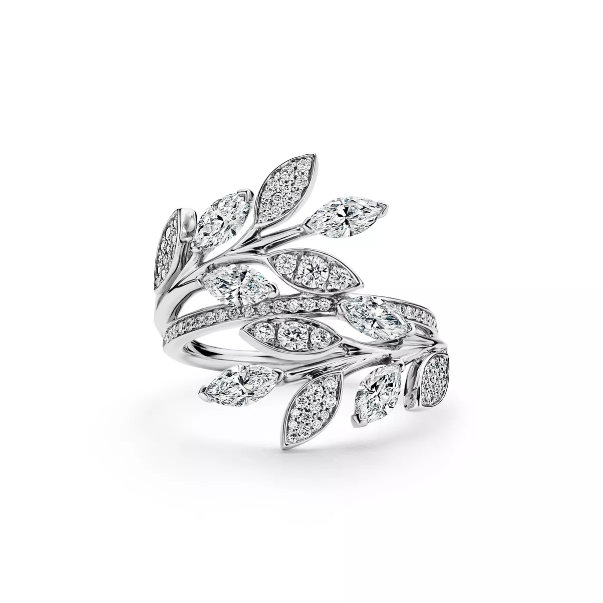 Diamond Vine Bypass Ring in Platinum