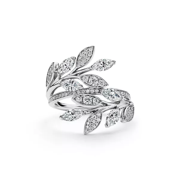 Diamond Vine Bypass Ring in Platinum