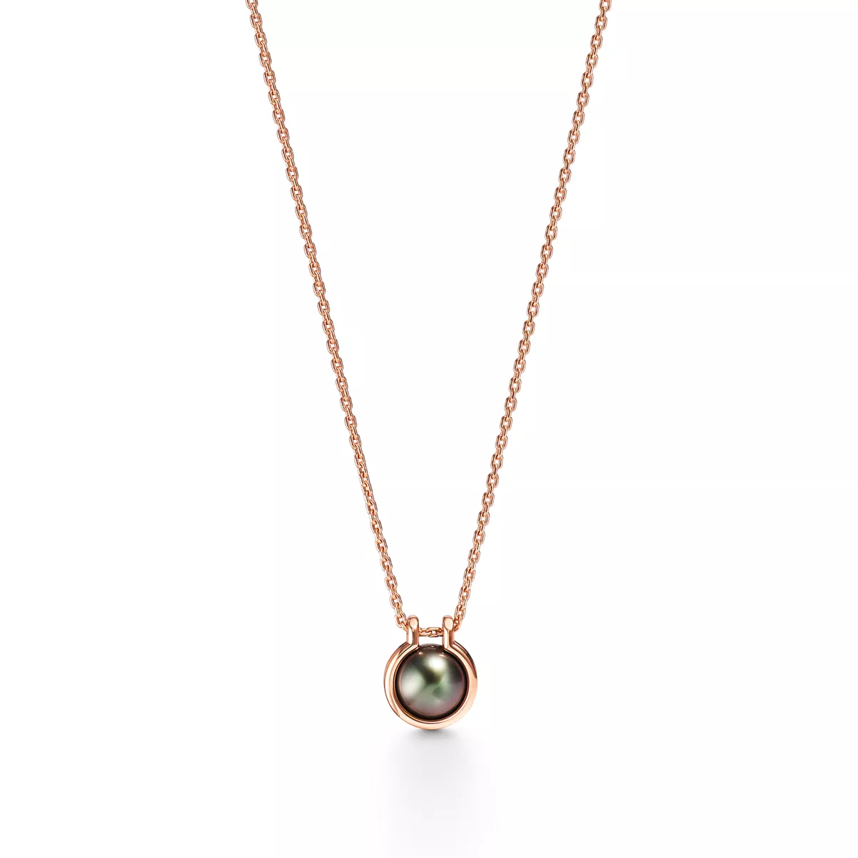 Tahitian Black Pearl Link Pendant in 18k Rose Gold, 16" in Rose Gold