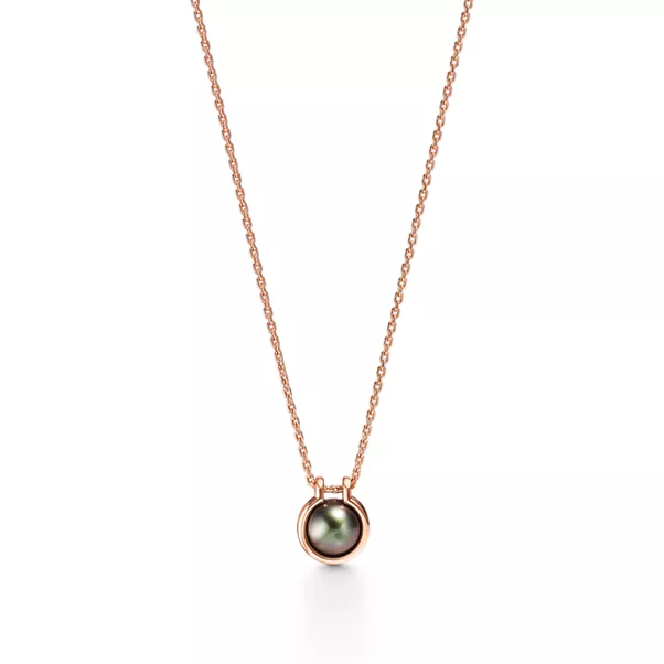 Colgante de eslabones con perla negra de Tahití de oro rosa de 18 quilates, 40,6 cm de oro rosa