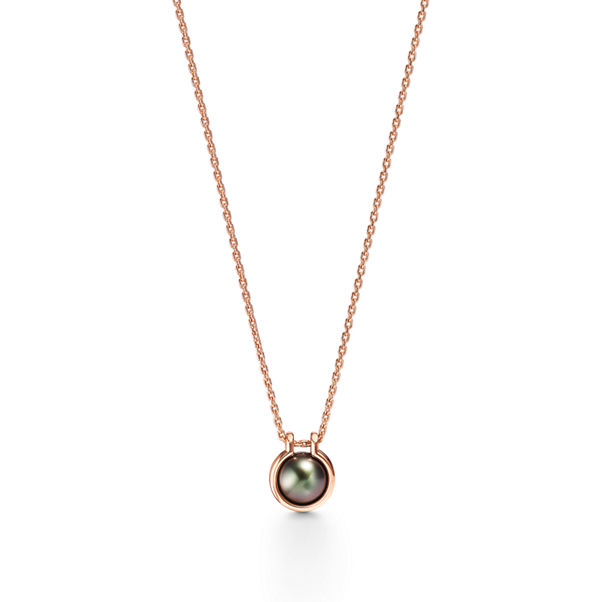 Tiffany HardWear:Tahitian Black Pearl Link Pendant in 18k Rose Gold, 16" 