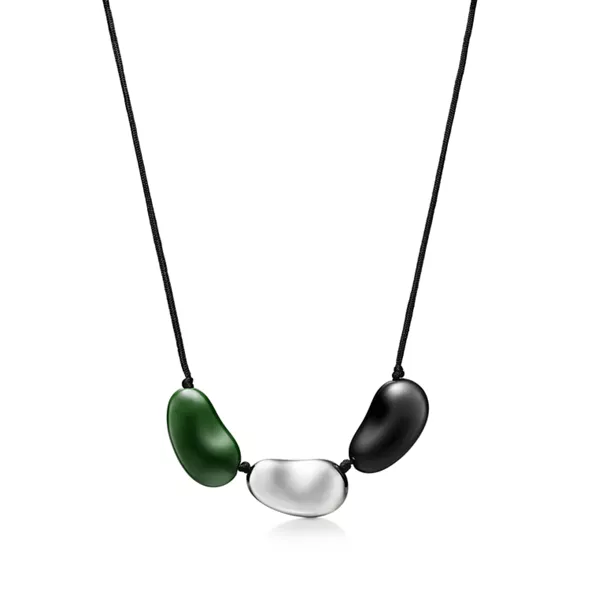 Bean design Necklace in Silver and Lacquer over Japanese Hardwood