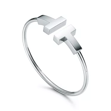 Tiffany T:Wide Wire Bracelet in White Gold, 2