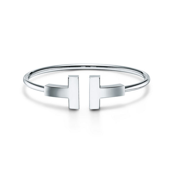 Tiffany T:Wide Wire Bracelet in White Gold