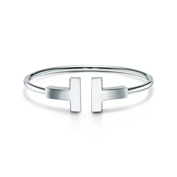 Wide Wire Bracelet in White Gold