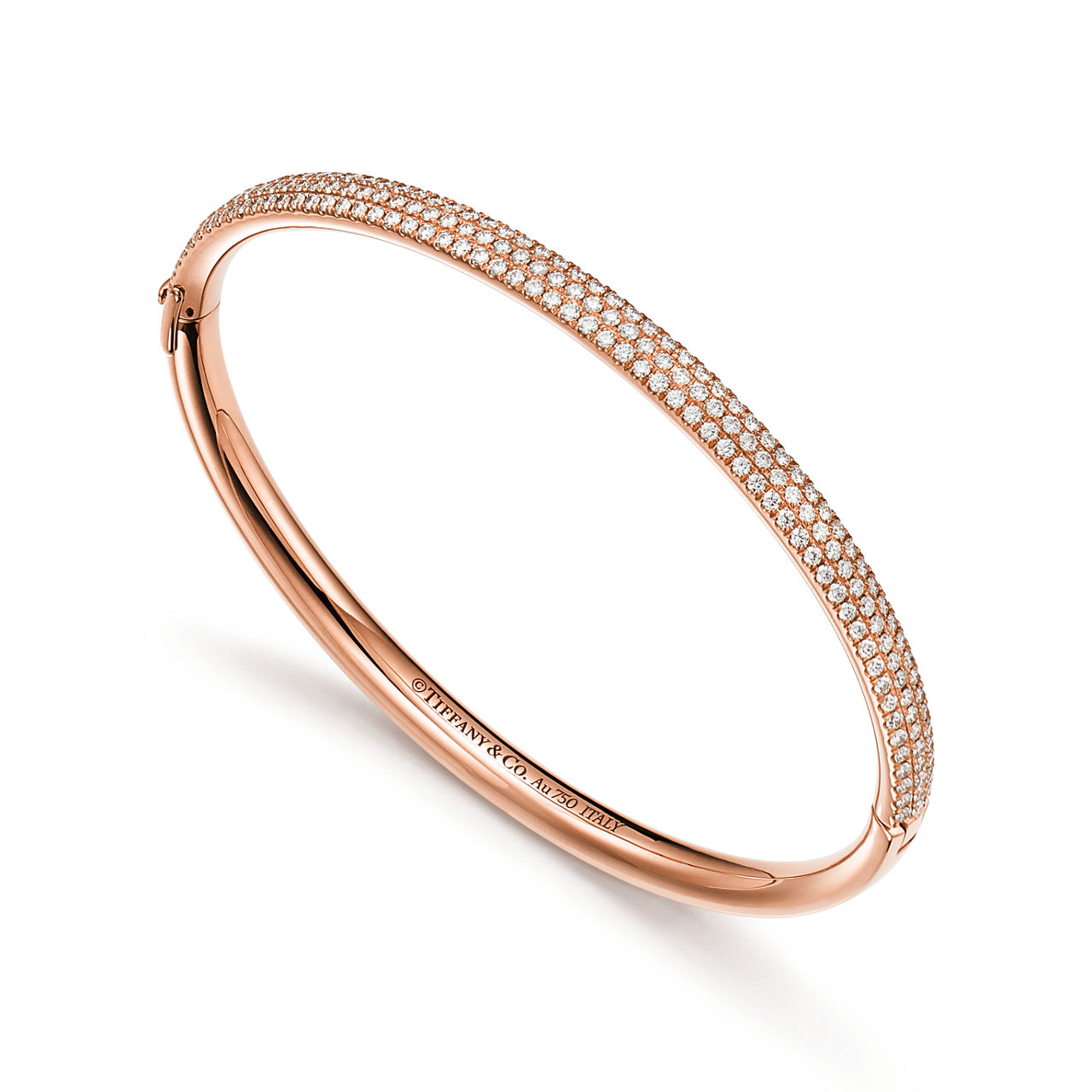 Tiffany Metro:Three-row Hinged Bangle in Rose Gold with Diamonds image number 2