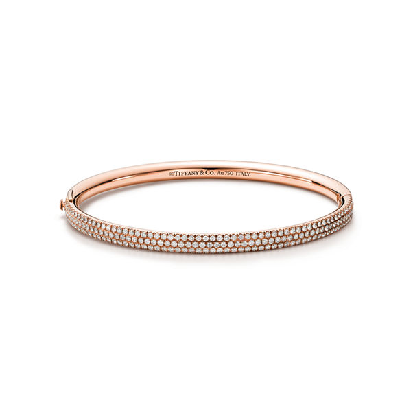 Tiffany Metro:Three-row Hinged Bangle in Rose Gold with Diamonds