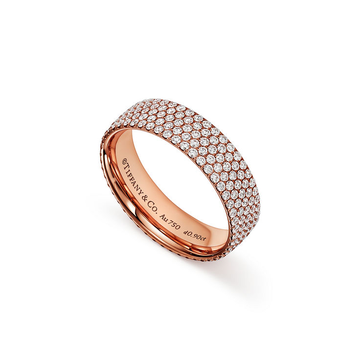 Tiffany Metro:Five-row Ring in Rose Gold with Diamonds image number 2