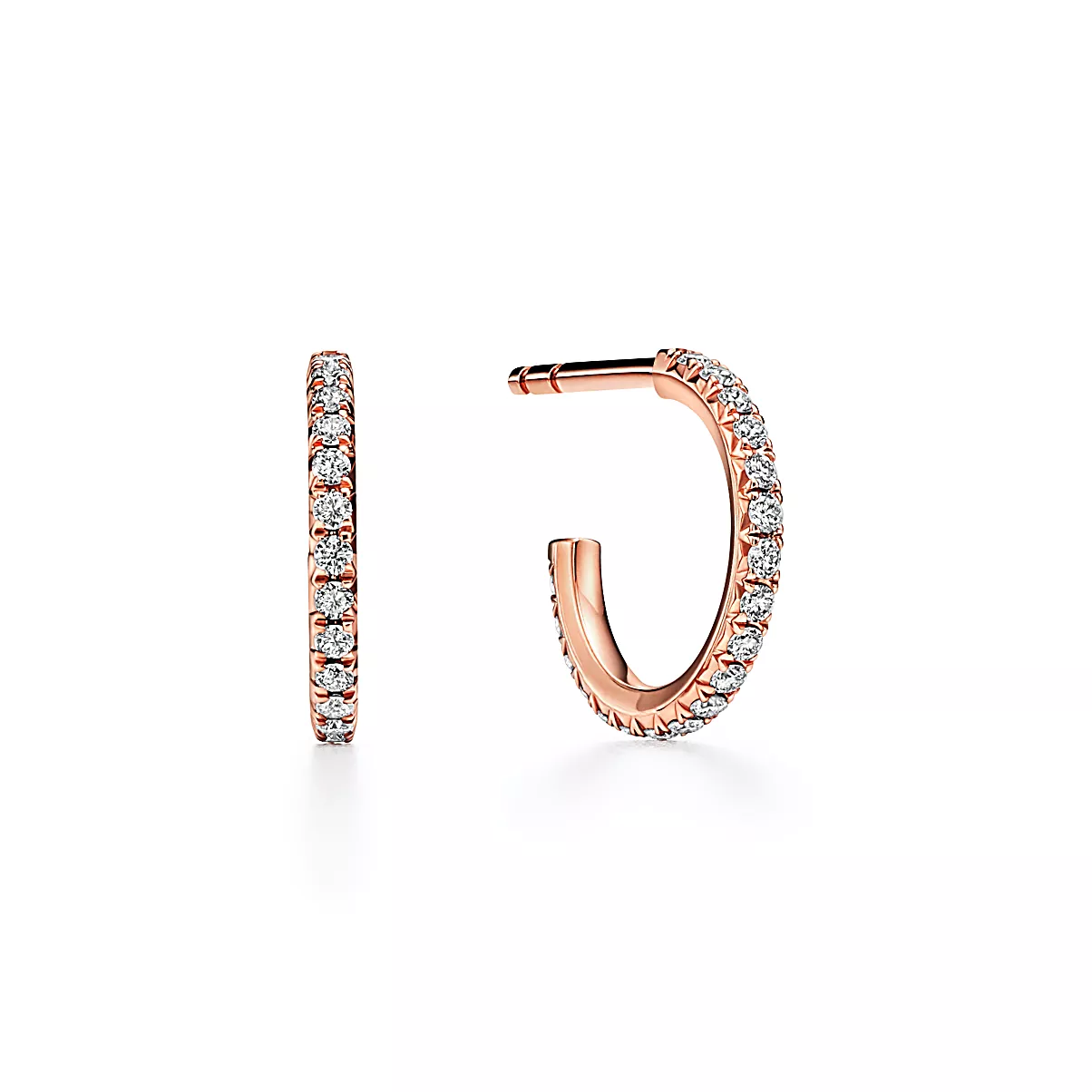 Tiffany Metro Earrings 18K 로즈 골드 라운드 브릴리언트 다이아몬드 One Scale