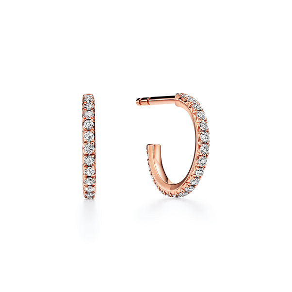 Tiffany Metro:Hoop Earrings in Rose Gold with Diamonds, Small