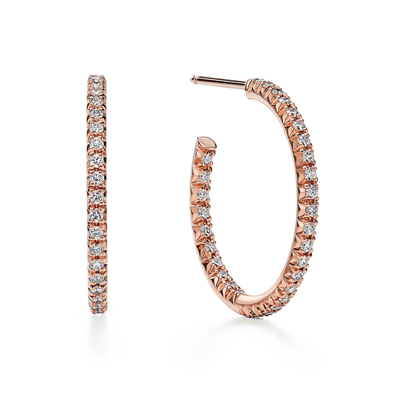 Tiffany Metro:Hoop Earrings in Rose Gold with Diamonds, Medium image number 0