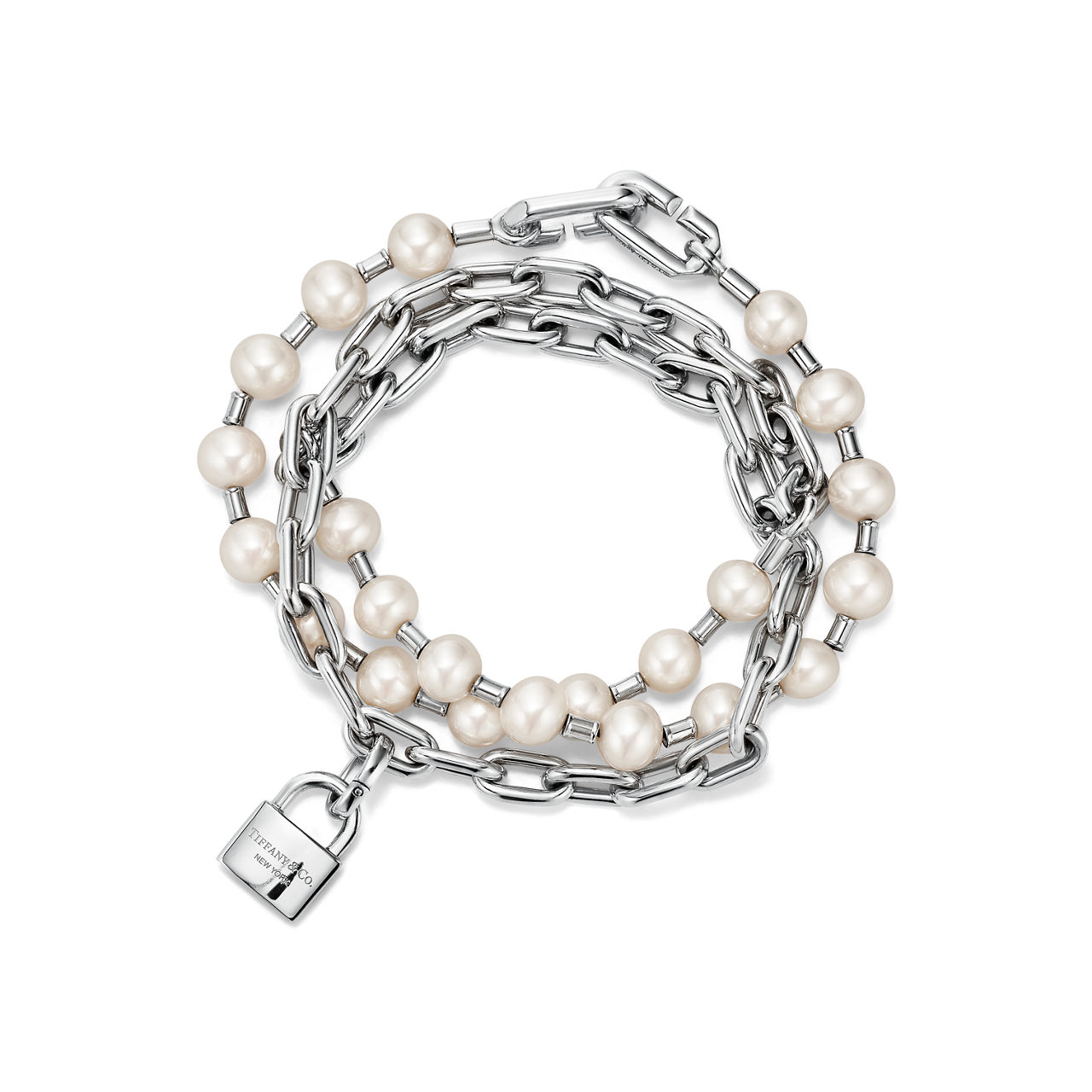 Pearl Lock Bracelet in Silver, Medium