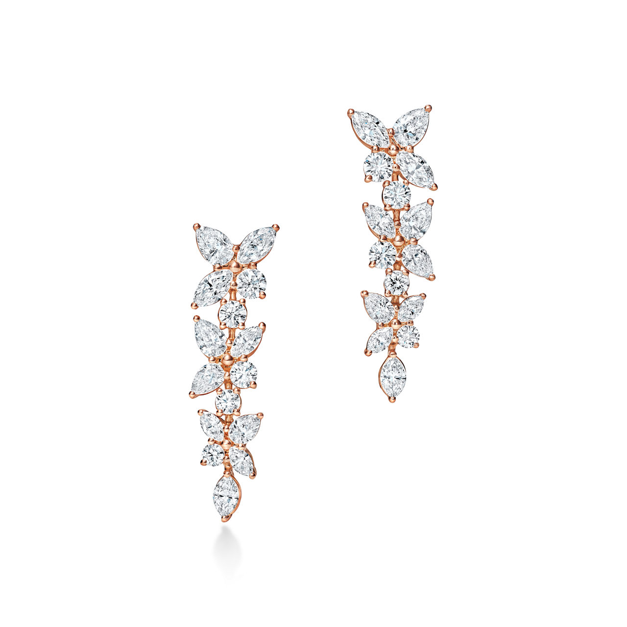 Mixed Cluster Diamond Drop Earrings in 18k Rose Gold
