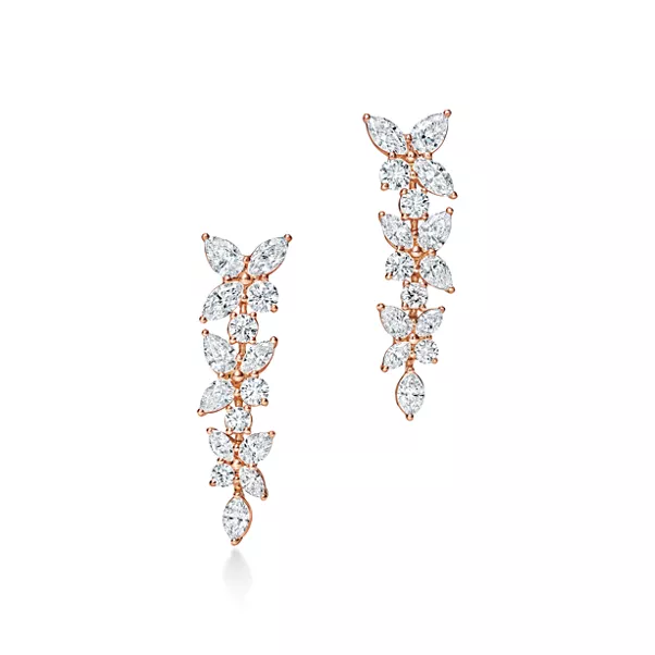 Mixed Cluster Diamond Drop Earrings in 18k Rose Gold