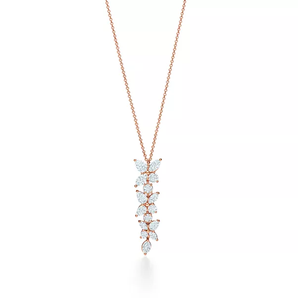 Mixed Cluster Diamond Drop Pendant in 18k Rose Gold