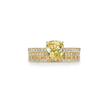 Tiffany True®:Engagement Ring with a Cushion-cut Yellow Diamond and an 18k Yellow Gold Diamond Band, 7