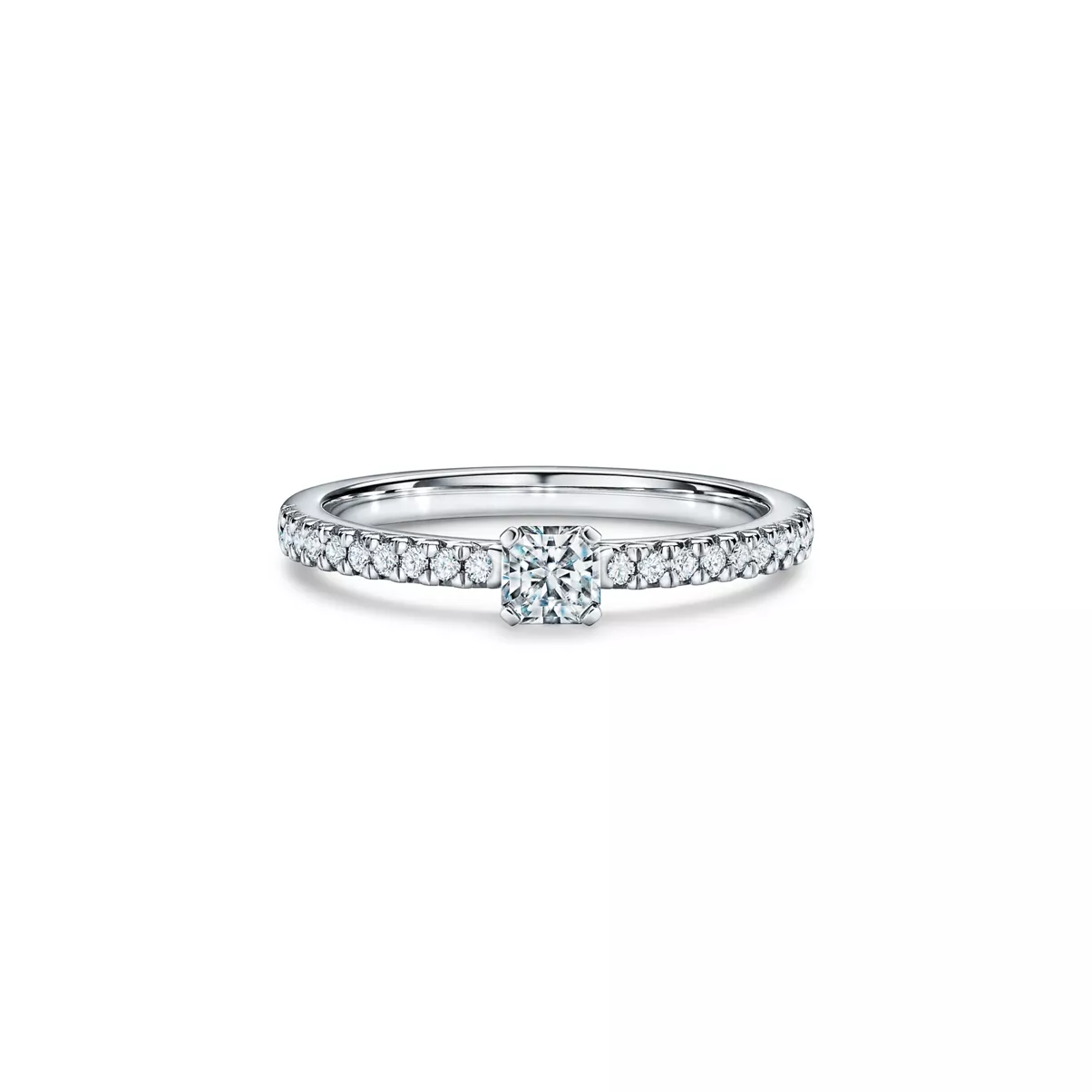 Engagement Ring with a Tiffany True&reg; Diamond and a Platinum Diamond Band