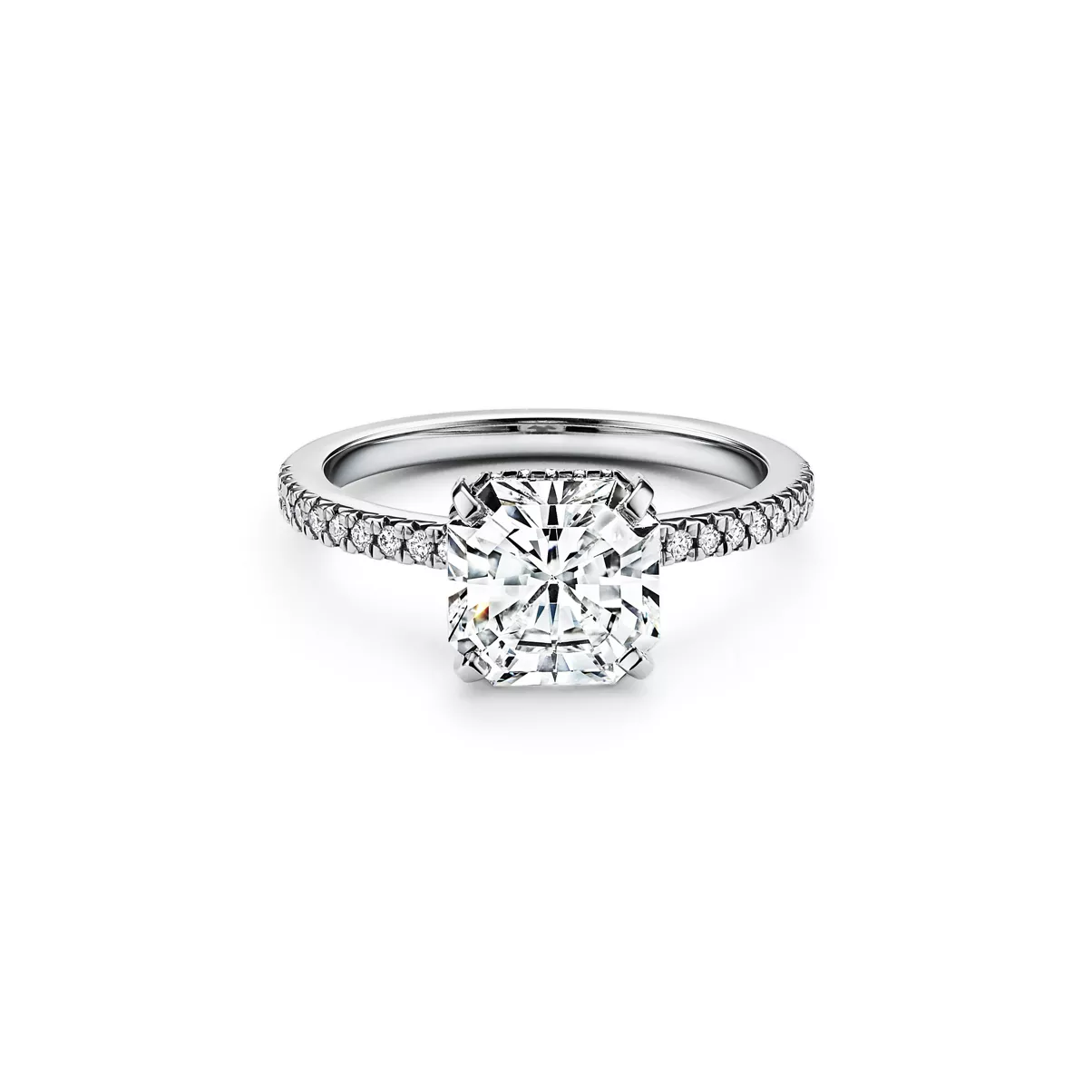 Engagement Ring with a Tiffany True&reg; Diamond and a Platinum Diamond Band