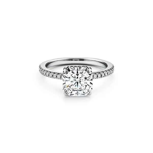 Engagement Ring with a Tiffany True® Diamond and a Platinum Diamond Band