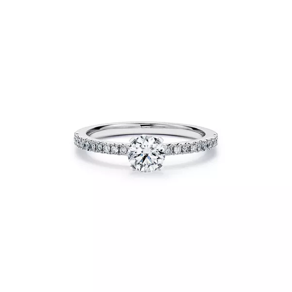 Engagement Ring with a Round Brilliant Diamond and a Platinum Diamond Band