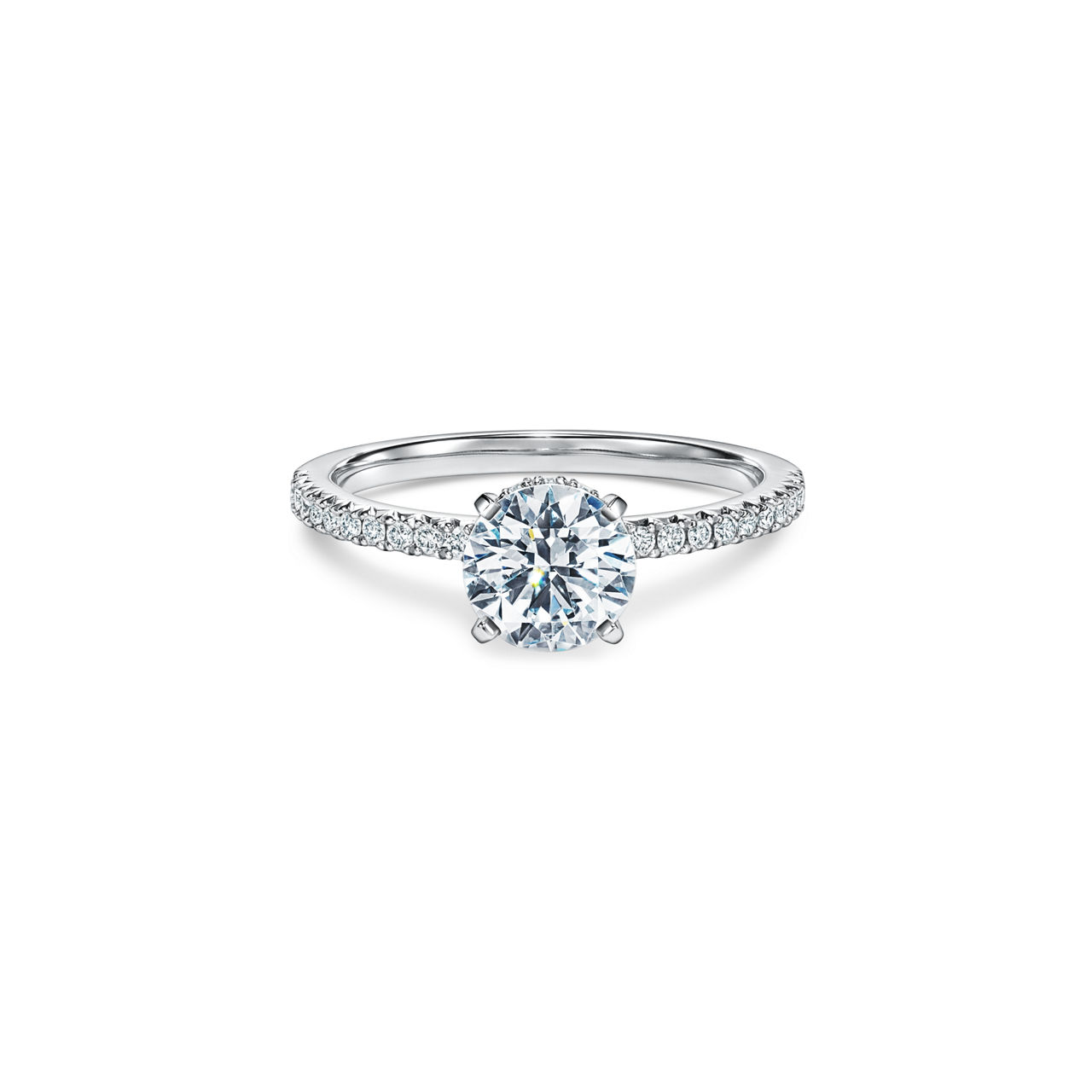 Tiffany True®:Engagement Ring with a Round Brilliant Diamond and a Platinum Diamond Band | Tiffany & Co. UK