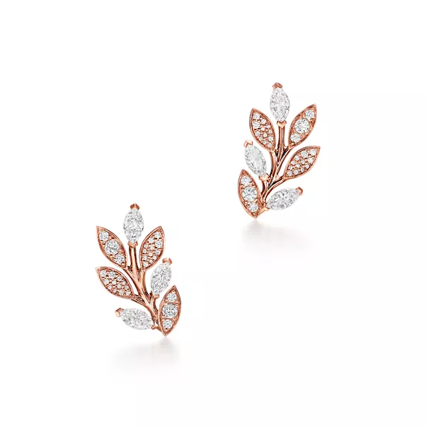 Orecchini Climber Vine con diamanti in oro rosa
